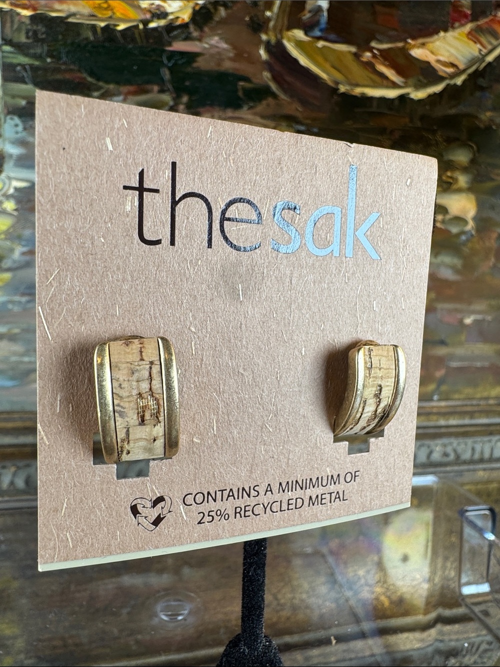 0710-The Sak Gold-Tone Earrings with Natural Cork Inset